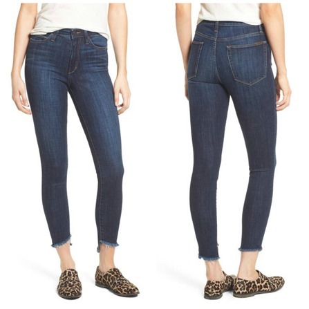 high waisted frayed ankle jeans