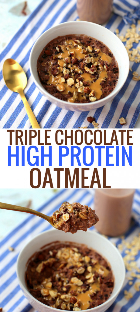 Triple Chocolate Protein Oatmeal - More than 20 grams of protein in ONE bowl! Easy to make and very low in suga
