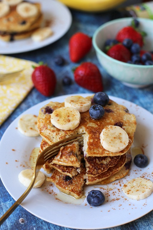 Blueberry Banana Protein Pancakes