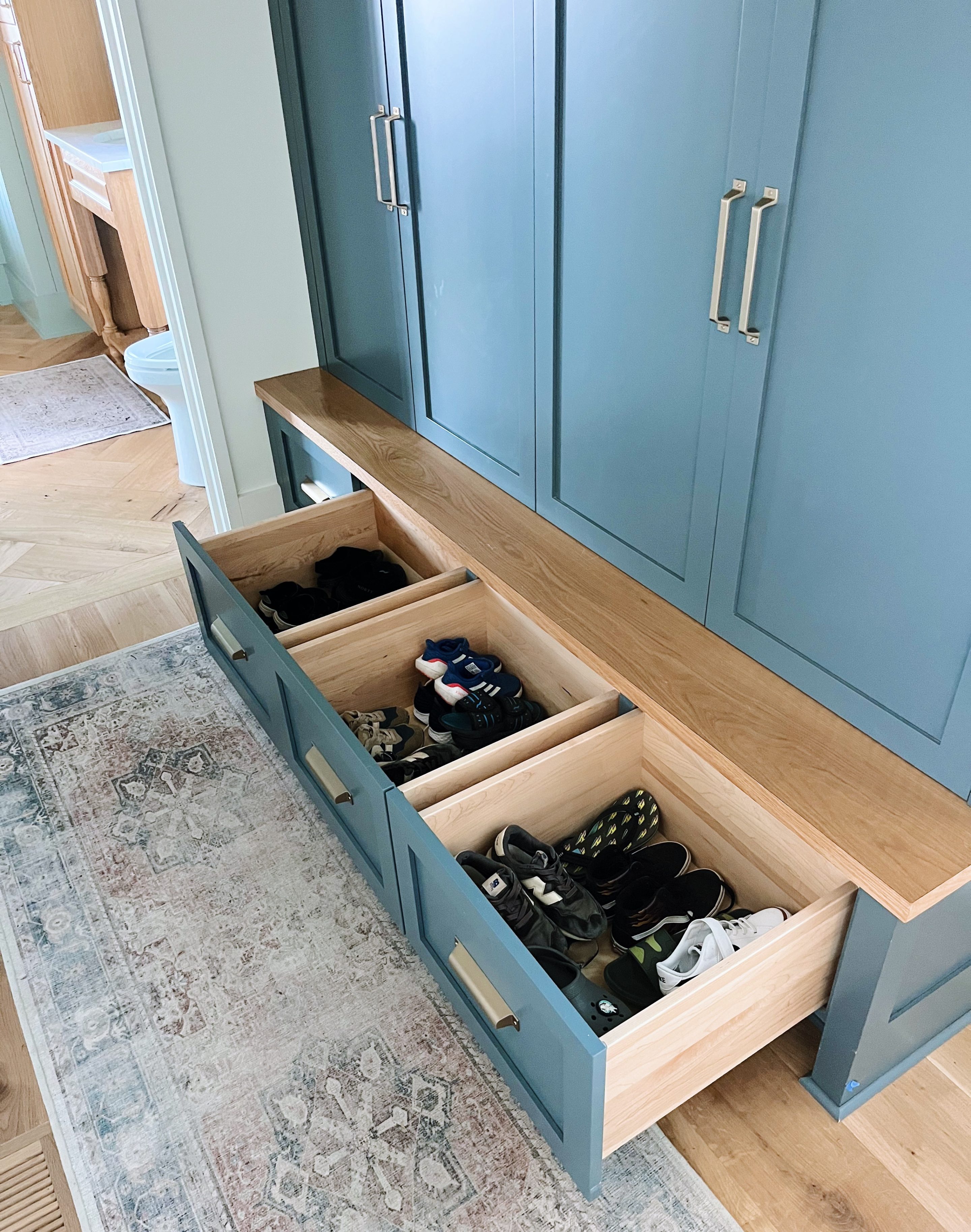 mudroom shoe drawers