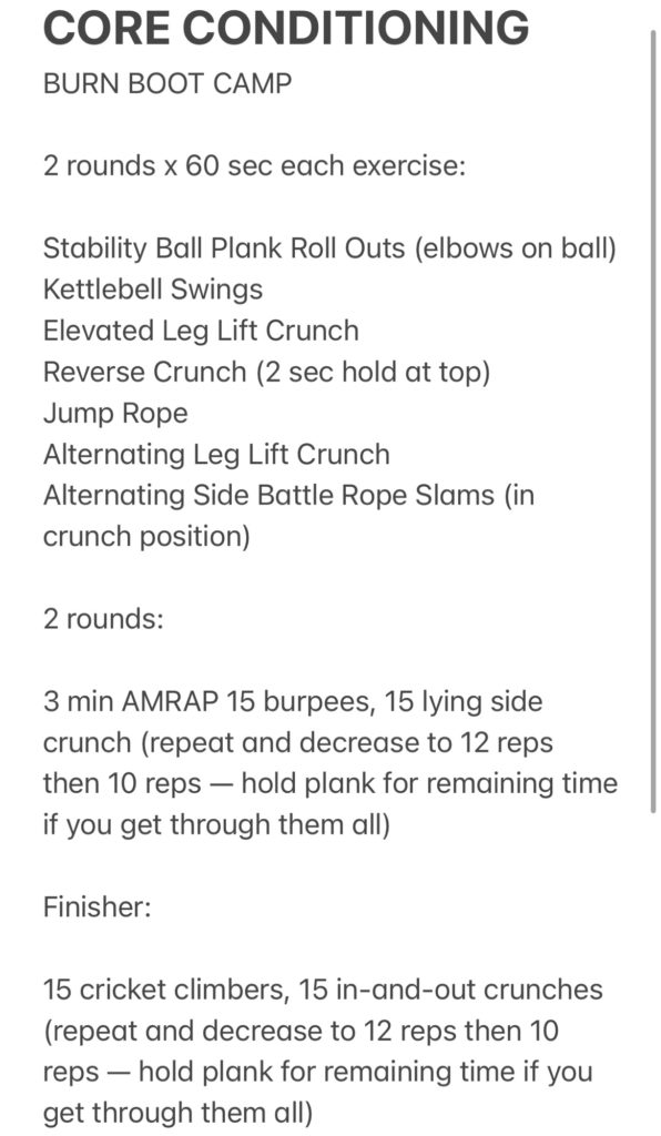 burn boot camp core workout