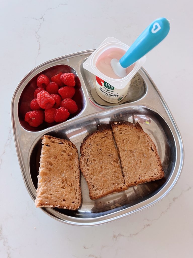 Buttered Honey Toast with Yogurt and Raspberries