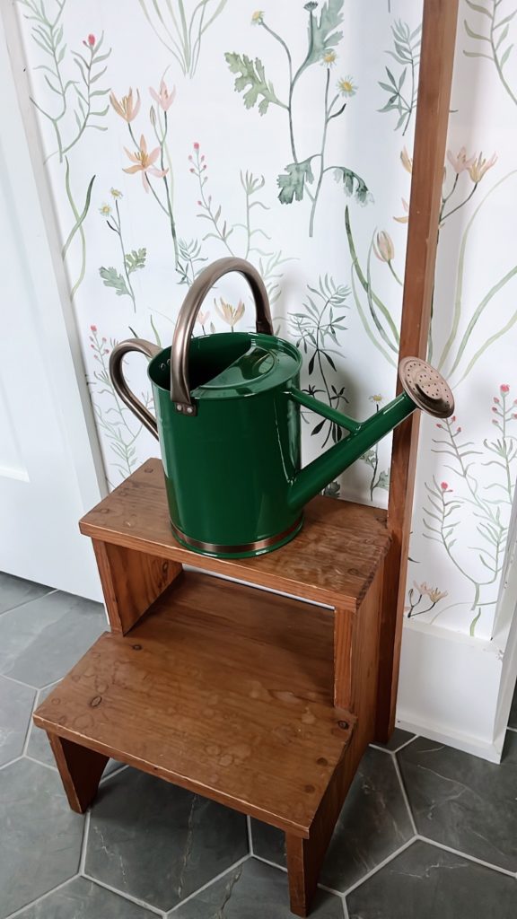 green and copper watering can