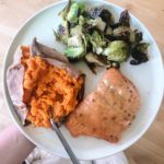 salmon sweet potatoes brussels sprouts