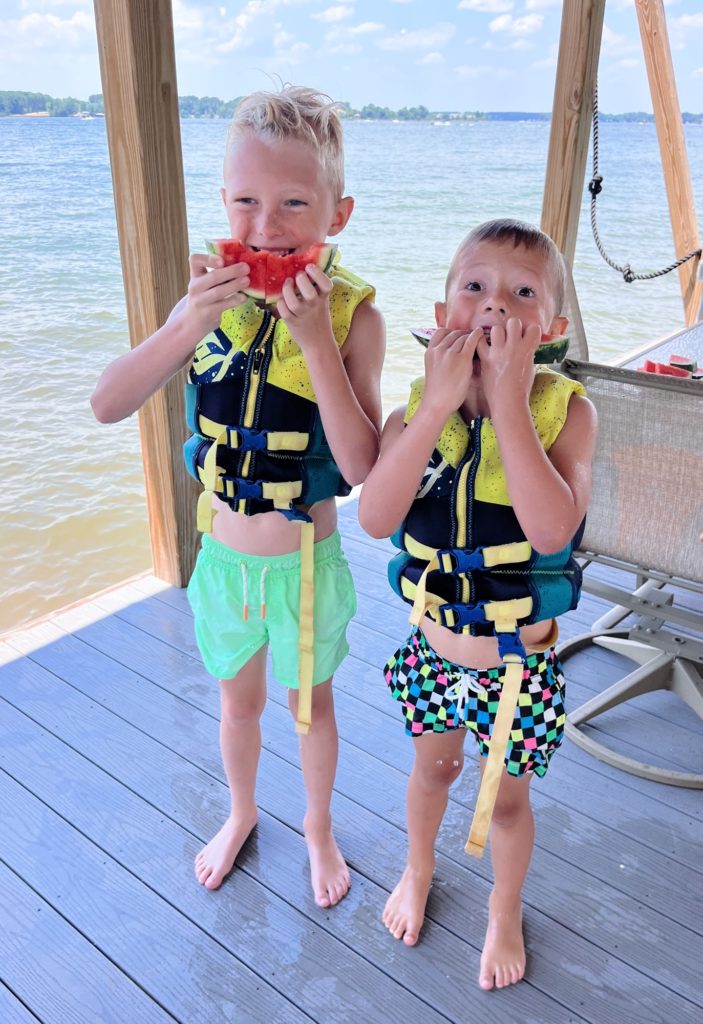little boys eating watermelon