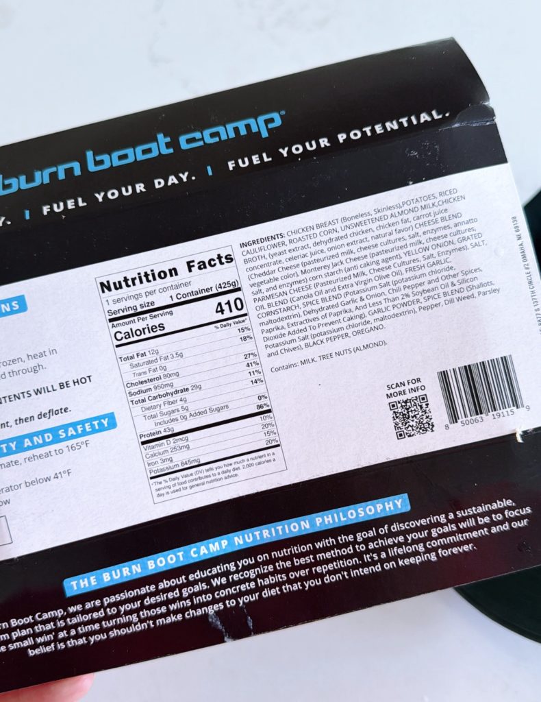 Burn boot camp meals review