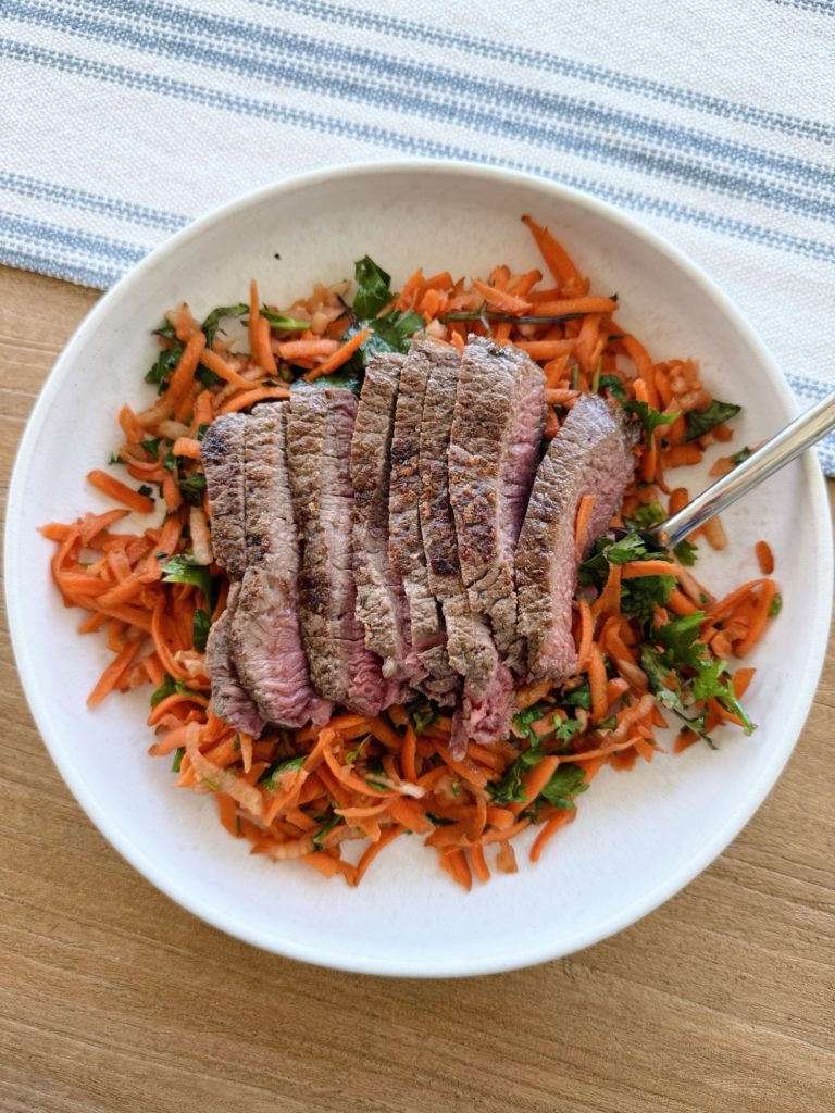 steak with carrot apple slaw