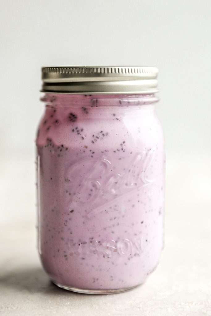 blueberry chia pudding in mason jar