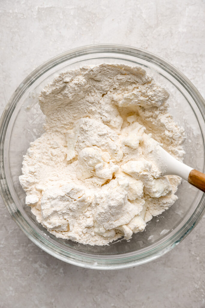 Fold the Greek yogurt into the flour mixture