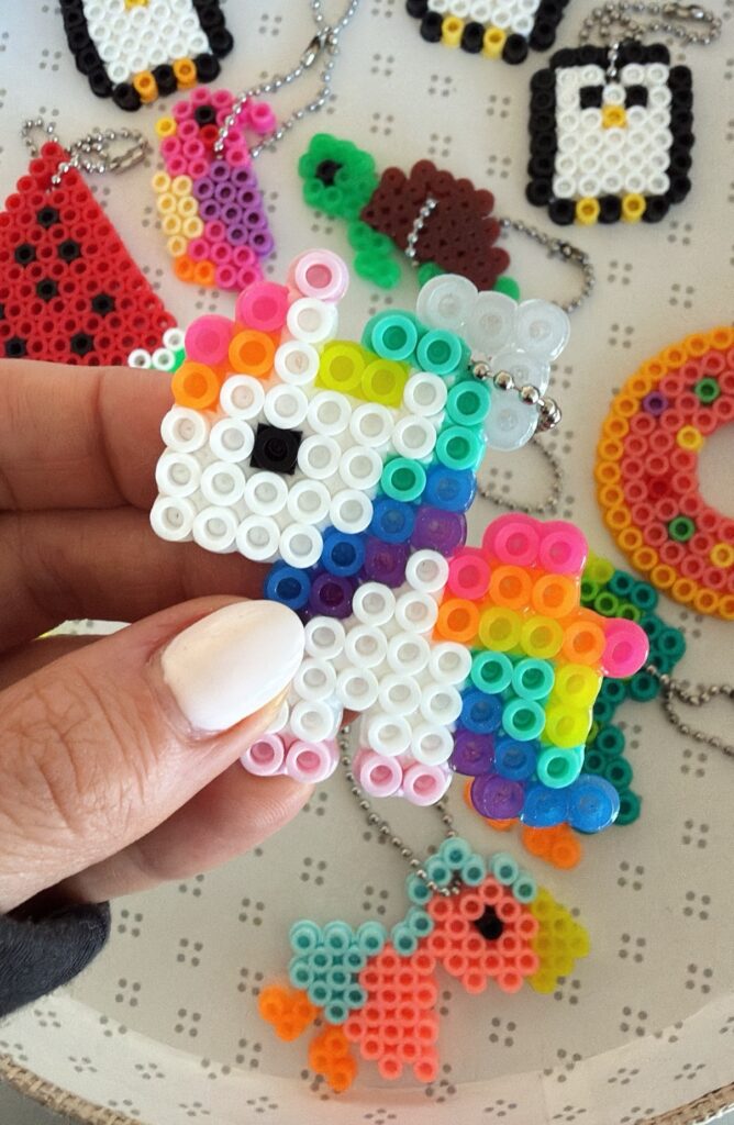 melty bead unicorn keychain