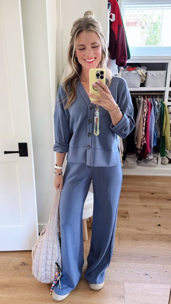 spanx air essentials wide leg pants and cardigan set